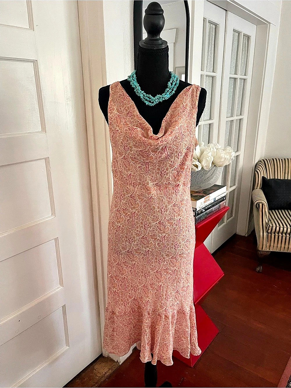 Ann Taylor Paisley Silk Midi Dress in Pink Size 14P Like New